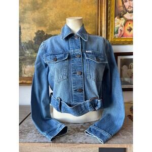 Wrangler Medium Wash Crop Belted Denim Jacket Size Small